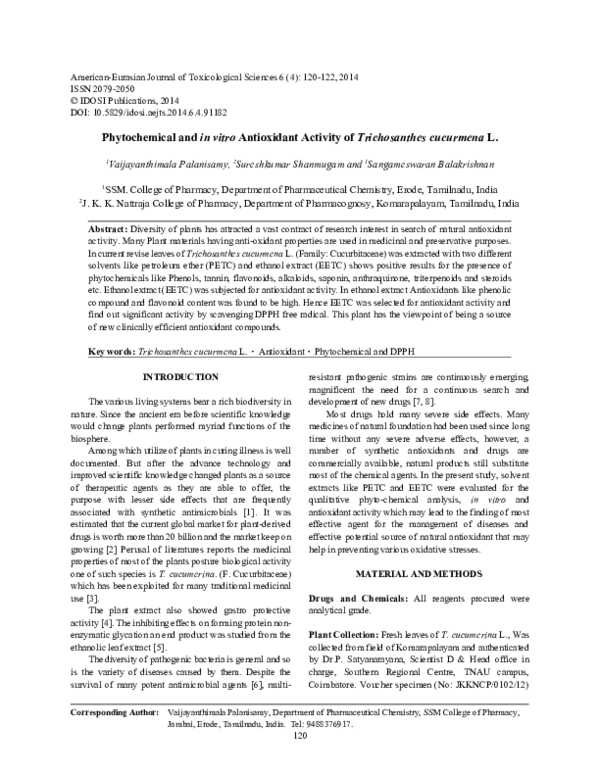 (PDF) Phytochemical and in vitro Antioxidant Activity of Trichosanthes ...