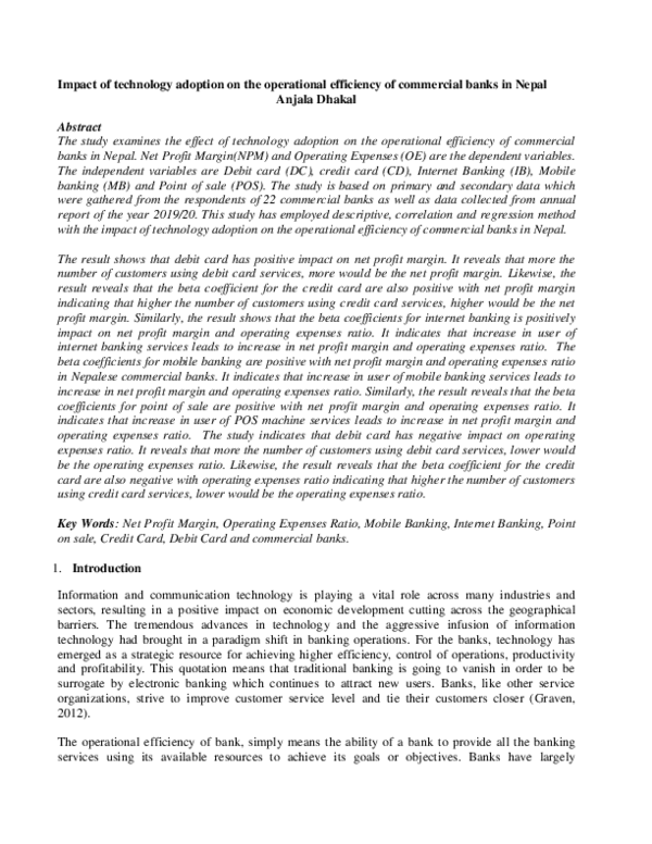 (PDF) Impact of technology adoption on the operational efficiency of ...