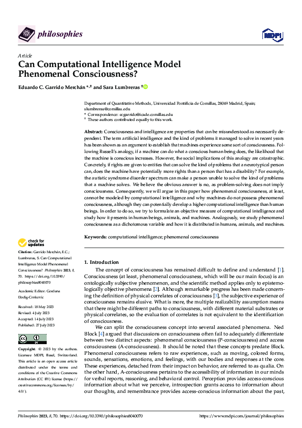 (PDF) Can Computational Intelligence Model Phenomenal Consciousness?