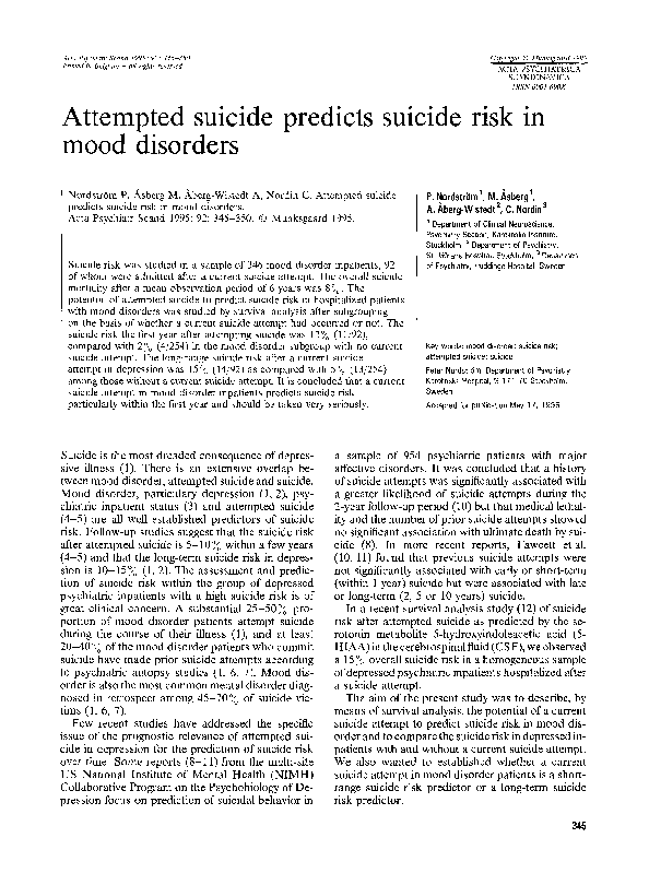 (PDF) Attempted suicide predicts suicide risk in mood disorders