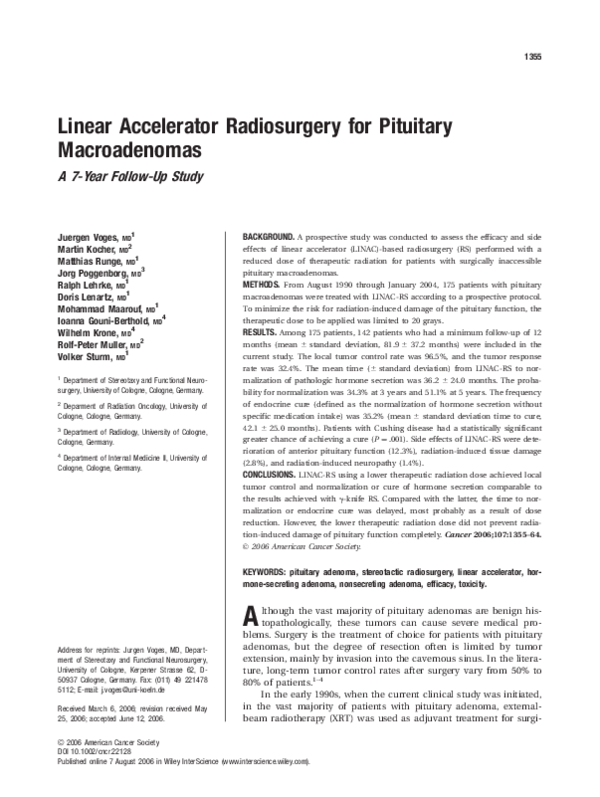 (PDF) Linear accelerator radiosurgery for pituitary macroadenomas