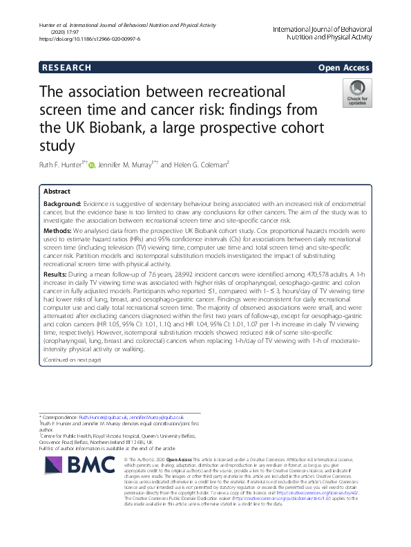 (PDF) The association between recreational screen time and cancer risk ...