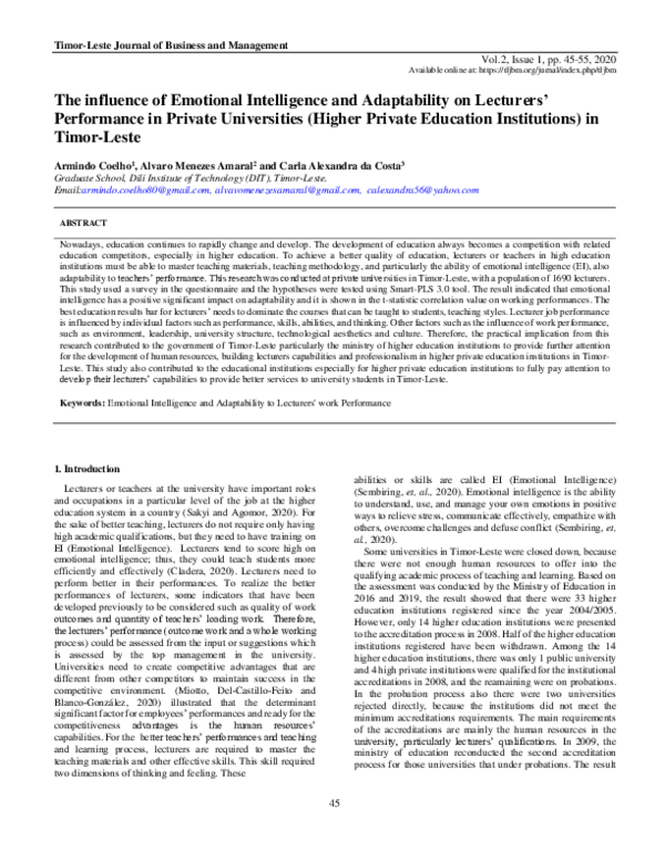 (PDF) The influence of Emotional Intelligence and Adaptability on ...