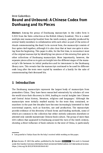 (PDF) Bound and Unbound: A Chinese Codex from Dunhuang and Its Pieces