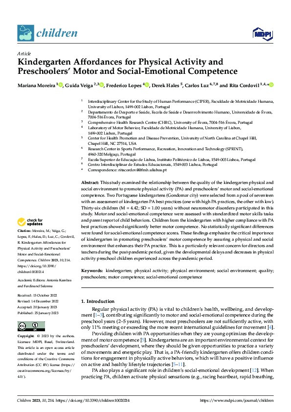 (PDF) Kindergarten Affordances for Physical Activity and Preschoolers ...