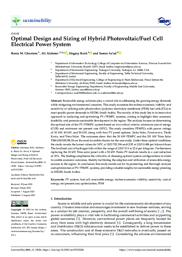(PDF) Optimal Design and Sizing of Hybrid Photovoltaic/Fuel Cell ...