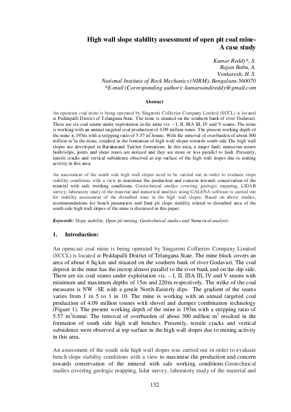 (PDF) High wall slope stability assessment of open pit coal mine- A ...