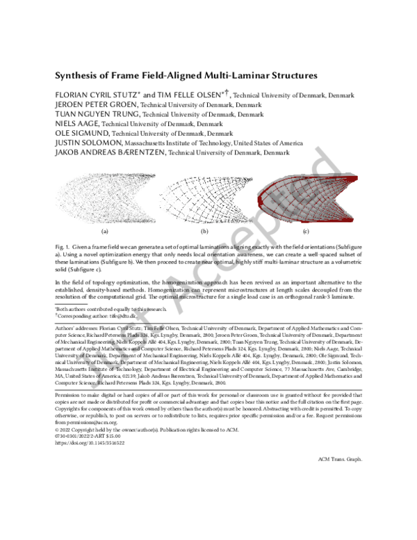 (PDF) Synthesis of Frame Field-Aligned Multi-Laminar Structures
