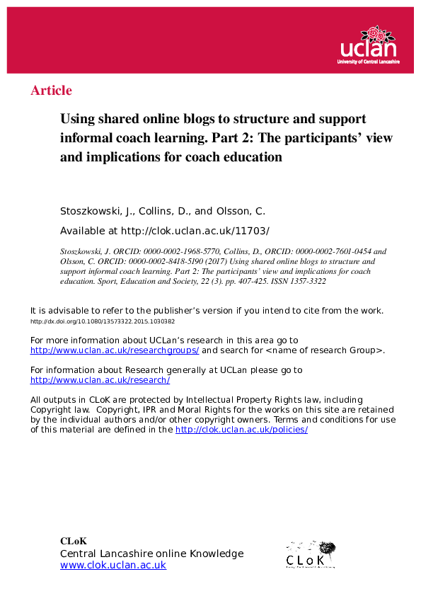 (PDF) Part 2: The participantsÕ view and implications for coach education