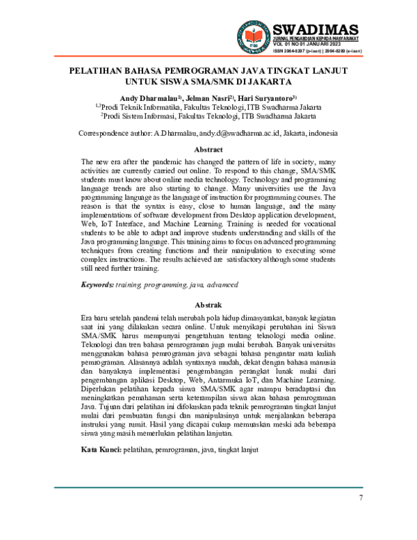 (PDF) Pelatihan Bahasa Pemrograman Java Tingkat Lanjut Untuk Siswa Sma ...
