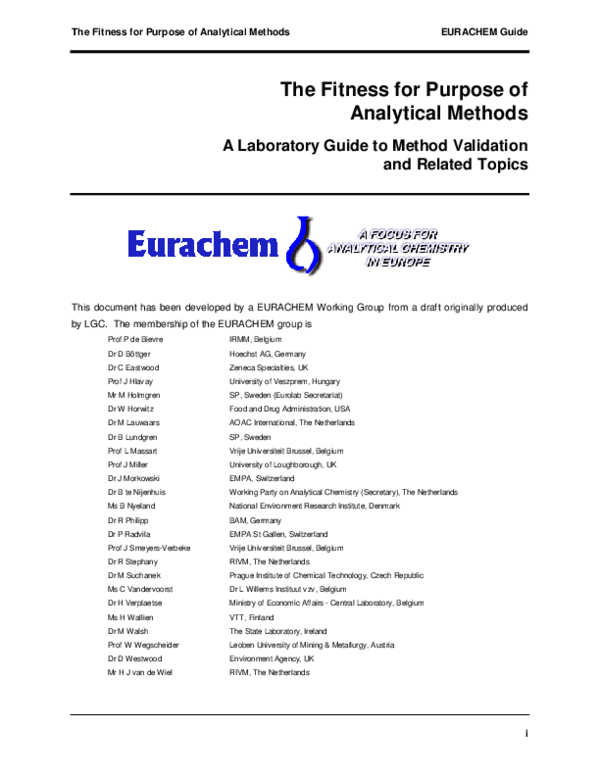 (PDF) The Fitness for Purpose of Analytical Methods