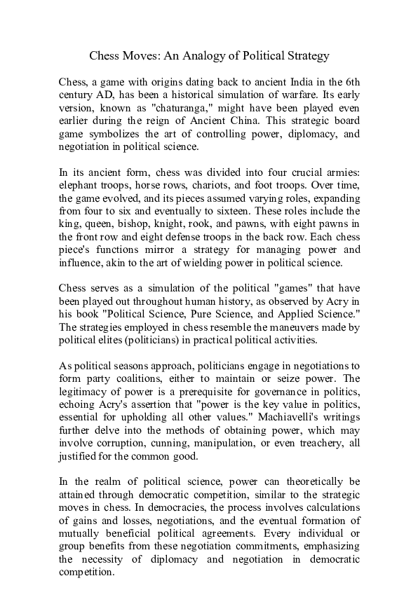 (PDF) Chess Moves: An Analogy of Political Strategy