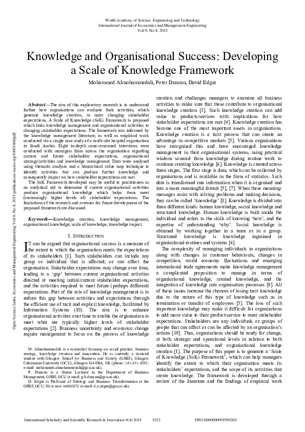 (PDF) Knowledge and organisational success developing a scale of ...