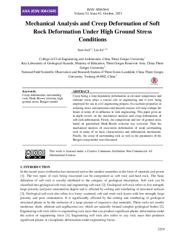 (PDF) Mechanical Analysis and Creep Deformation of Soft Rock ...