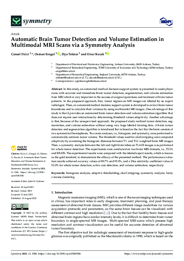 (PDF) Automatic Brain Tumor Detection and Volume Estimation in ...