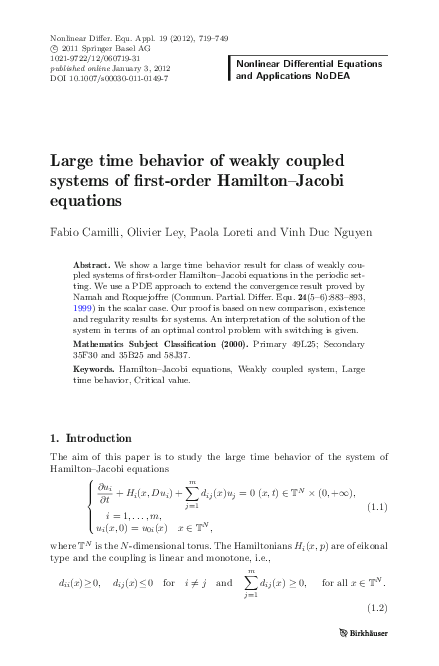 (PDF) Large time behavior of weakly coupled systems of first-order ...
