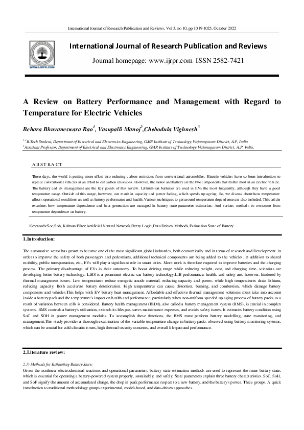 (PDF) A Review on Battery Performance and Management with Regard to ...