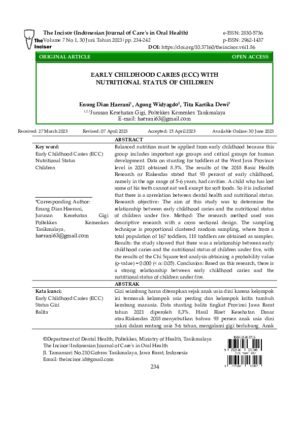 (PDF) Early Childhood Caries (Ecc) with Nutritional Status of Children