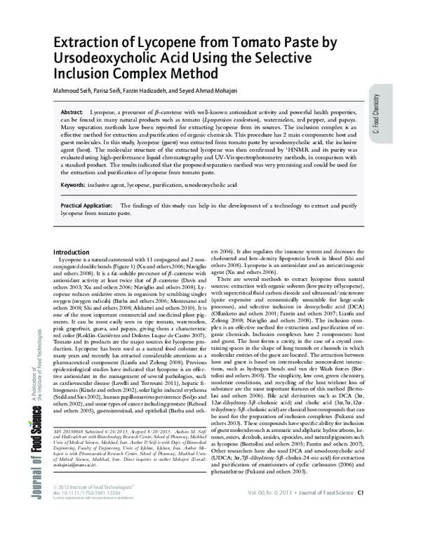 (PDF) Extraction of Lycopene from Tomato Paste by Ursodeoxycholic Acid