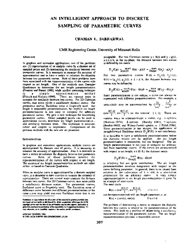(PDF) An intelligent approach to discrete sampling of parametric curves