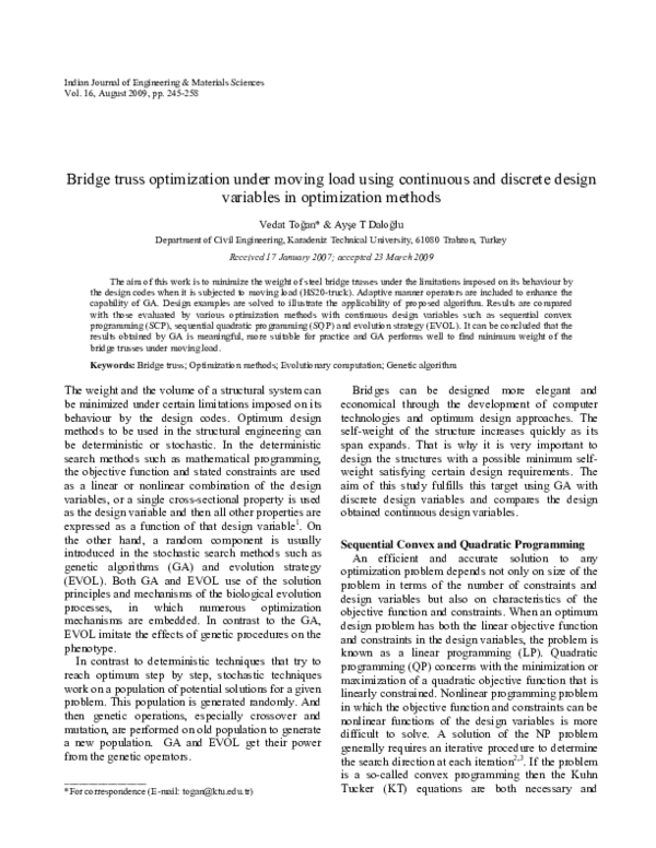 (PDF) Bridge truss optimization under moving load using continuous and ...
