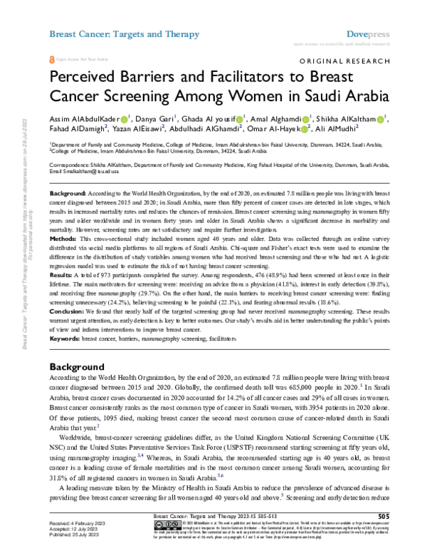 (PDF) Perceived Barriers and Facilitators to Breast Cancer Screening ...