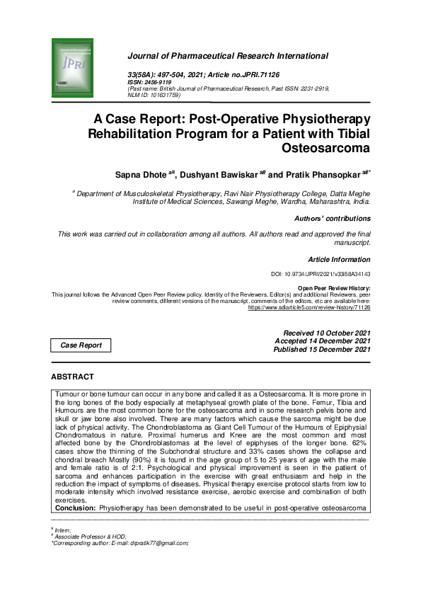 (PDF) A Case Report: Post-Operative Physiotherapy Rehabilitation ...