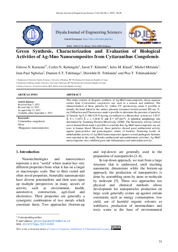 (PDF) Green Synthesis, Characterization and Evaluation of Biological ...