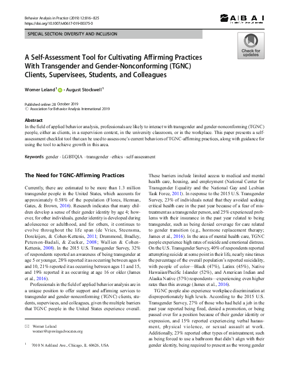 (PDF) A Self-Assessment Tool for Cultivating Affirming Practices With ...