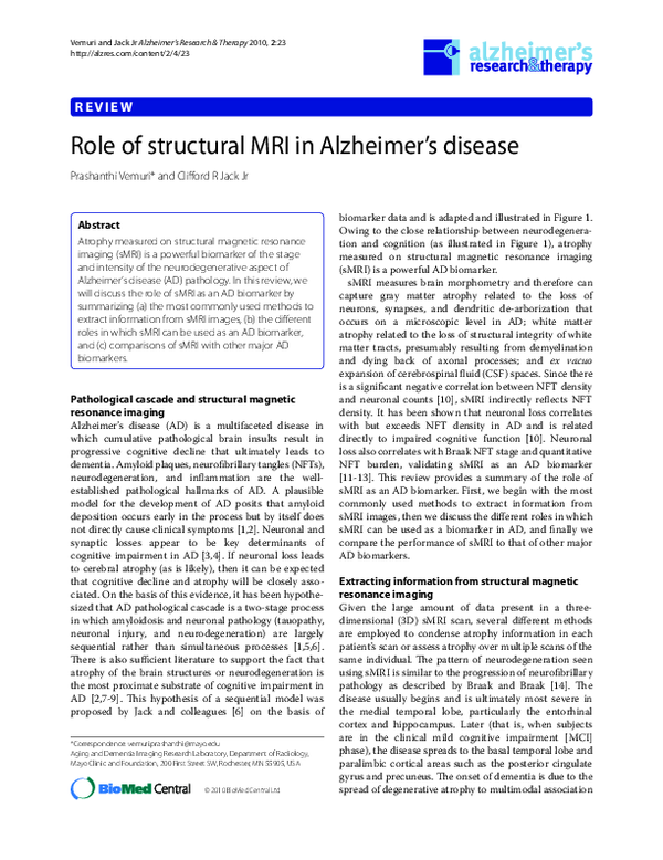 (PDF) Role of structural MRI in Alzheimer's disease