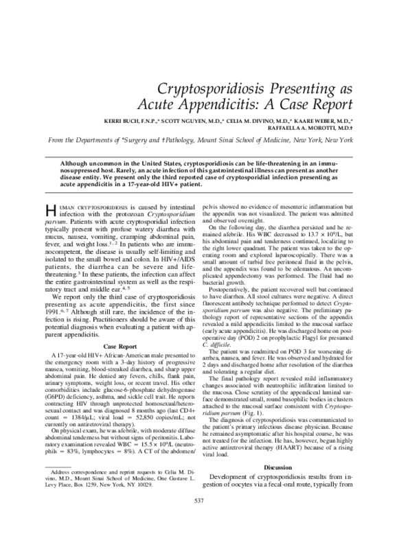 (PDF) Cryptosporidiosis Presenting as Acute Appendicitis: A Case Report