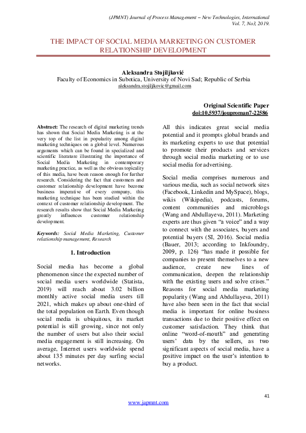(PDF) The impact of social media marketing on customer relationship ...