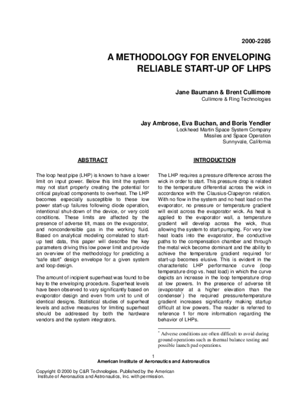 (PDF) A methodology for enveloping reliable start-up of LHP