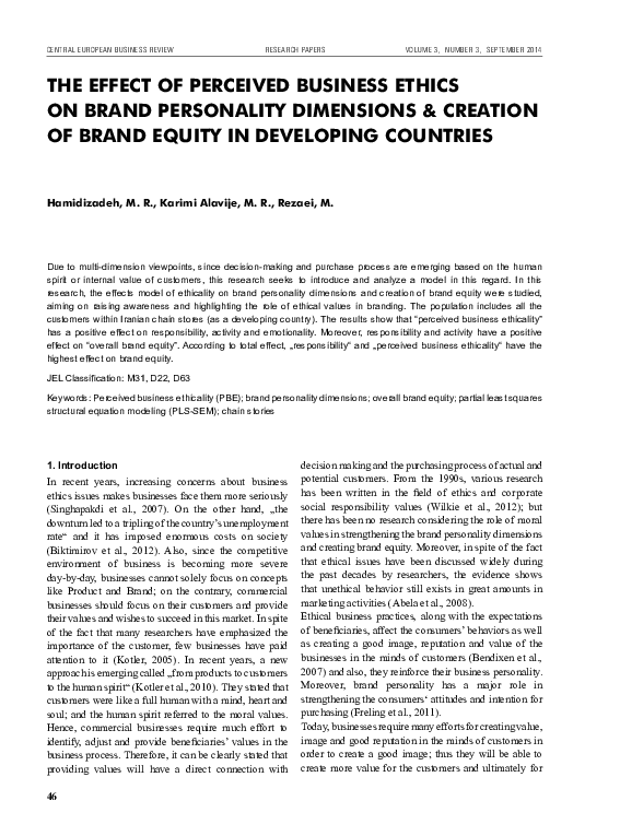 (PDF) The Effect of Perceived Business Ethics on Brand Personality ...
