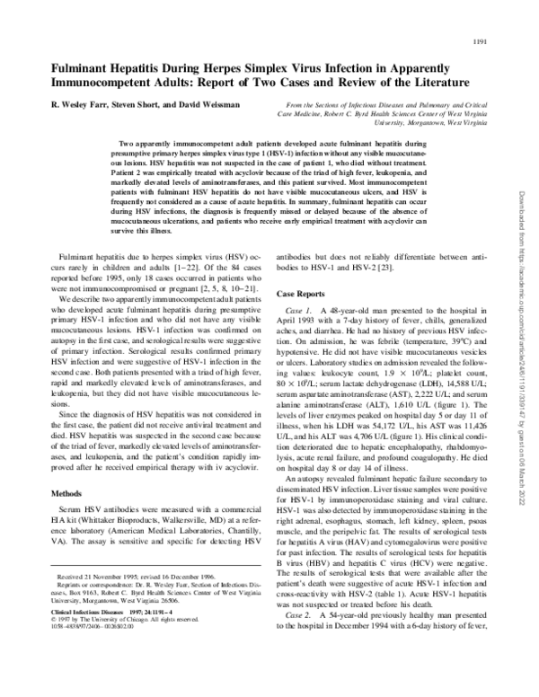 (PDF) Fulminant Hepatitis During Herpes Simplex Virus Infection in ...