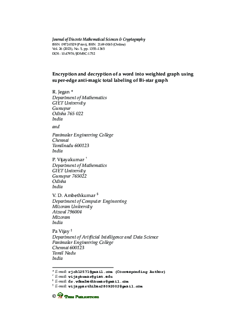(PDF) Encryption and decryption of a word into weighted graph using ...