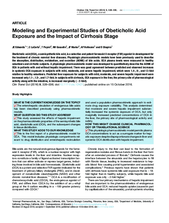 (PDF) Modeling and Experimental Studies of Obeticholic Acid Exposure ...