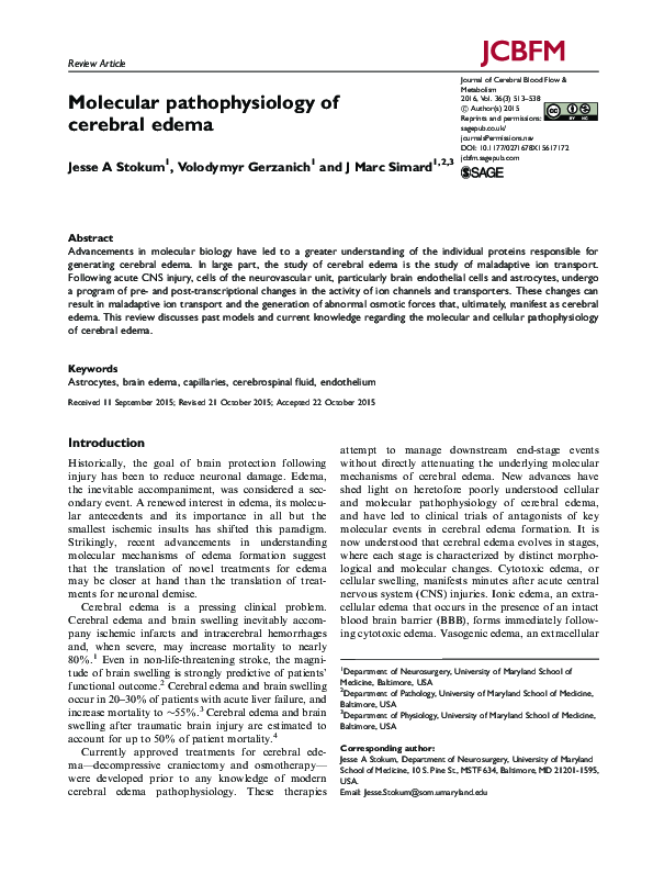 (PDF) Molecular pathophysiology of cerebral edema