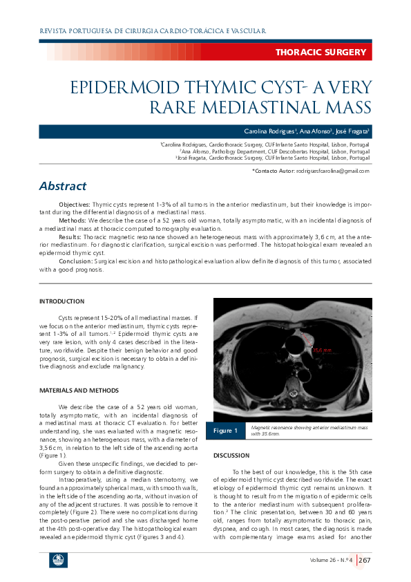 (PDF) Epidermoid Thymic Cyst - a Very Rare Mediastinal Mass