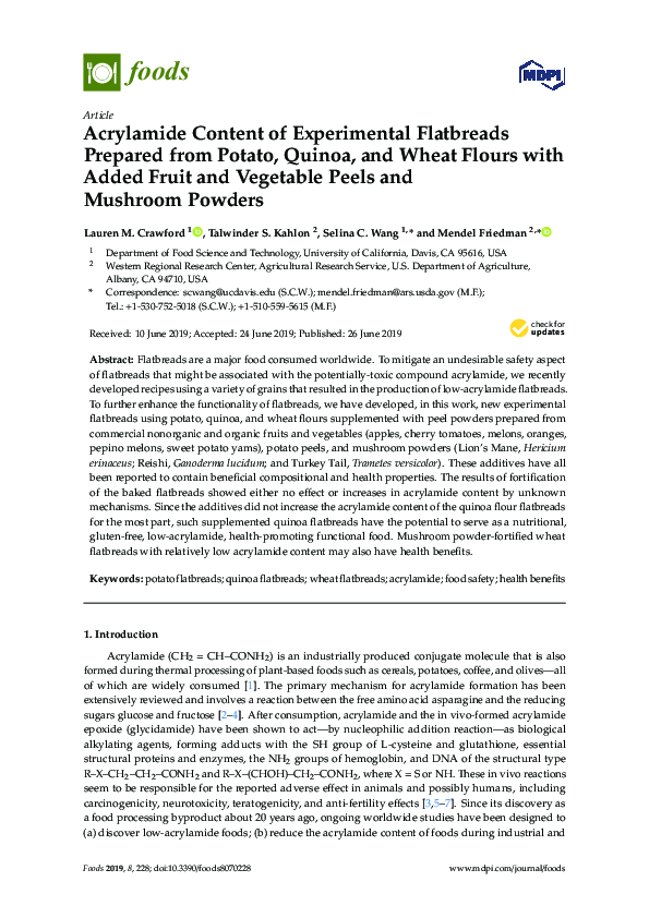 (PDF) Acrylamide Content of Experimental Flatbreads Prepared from ...