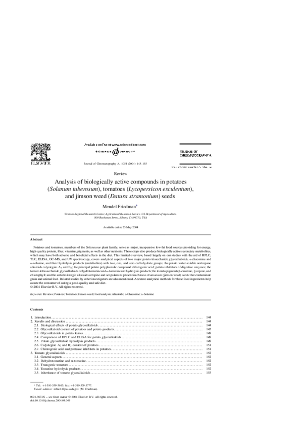 (PDF) Analysis of biologically active compounds in potatoes (Solanum ...