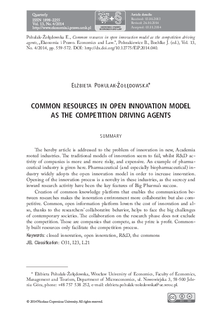 (PDF) Common Resources in Open Innovation Model as the Competition ...