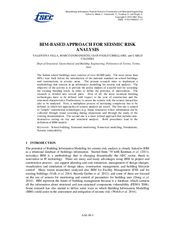 Pdf Bim Based Approach For Seismic Risk Analysis