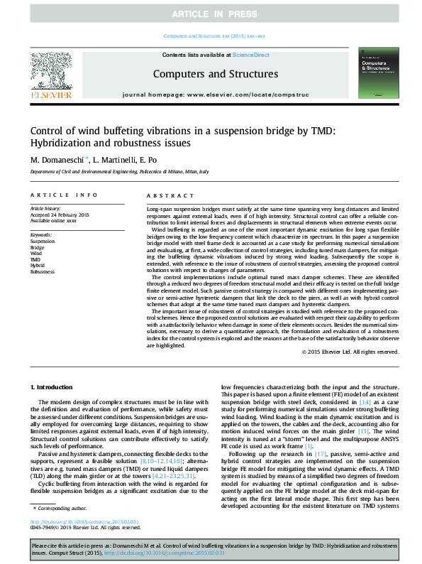 (PDF) Control of wind buffeting vibrations in a suspension bridge by ...