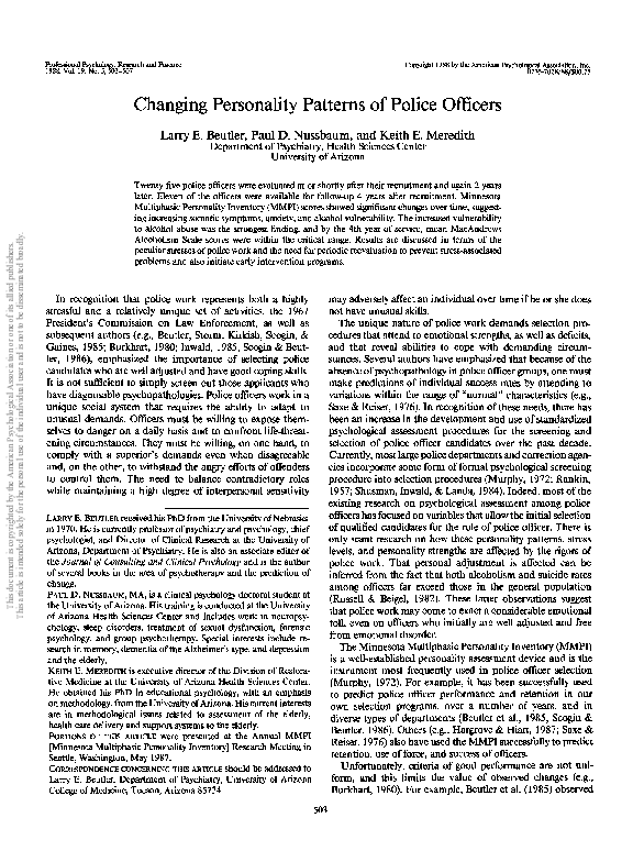 (PDF) Changing personality patterns of police officers