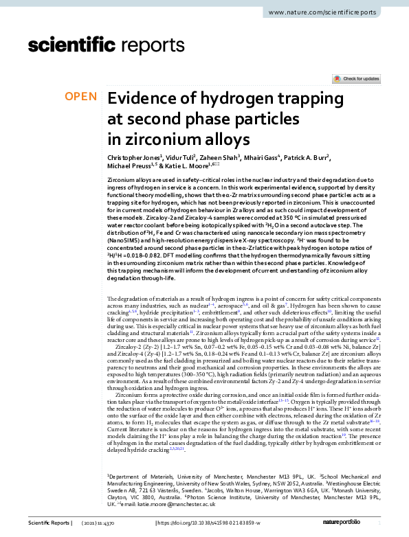 (PDF) Evidence of hydrogen trapping at second phase particles in ...