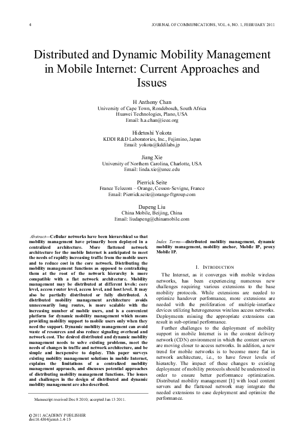 (PDF) Distributed and Dynamic Mobility Management in Mobile Internet ...