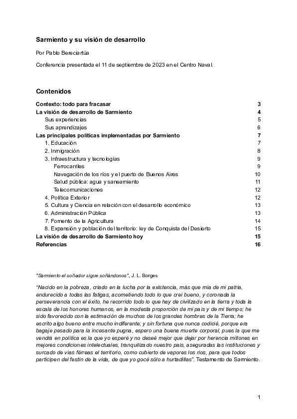 Sarmiento y su visión de desarrollo