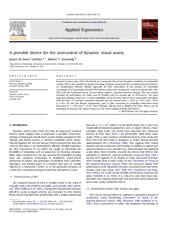 (PDF) A portable device for the assessment of dynamic visual acuity