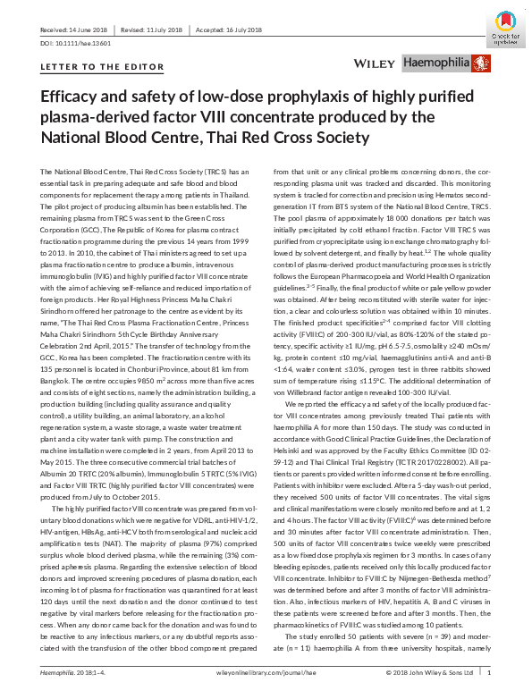 (PDF) Efficacy and safety of low-dose prophylaxis of highly purified ...